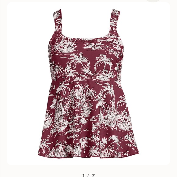 Lands’ End Adjustable Scoop Neck Tankini Top. Pink, purple, orange leaf Sz M NWT - Picture 2 of 10